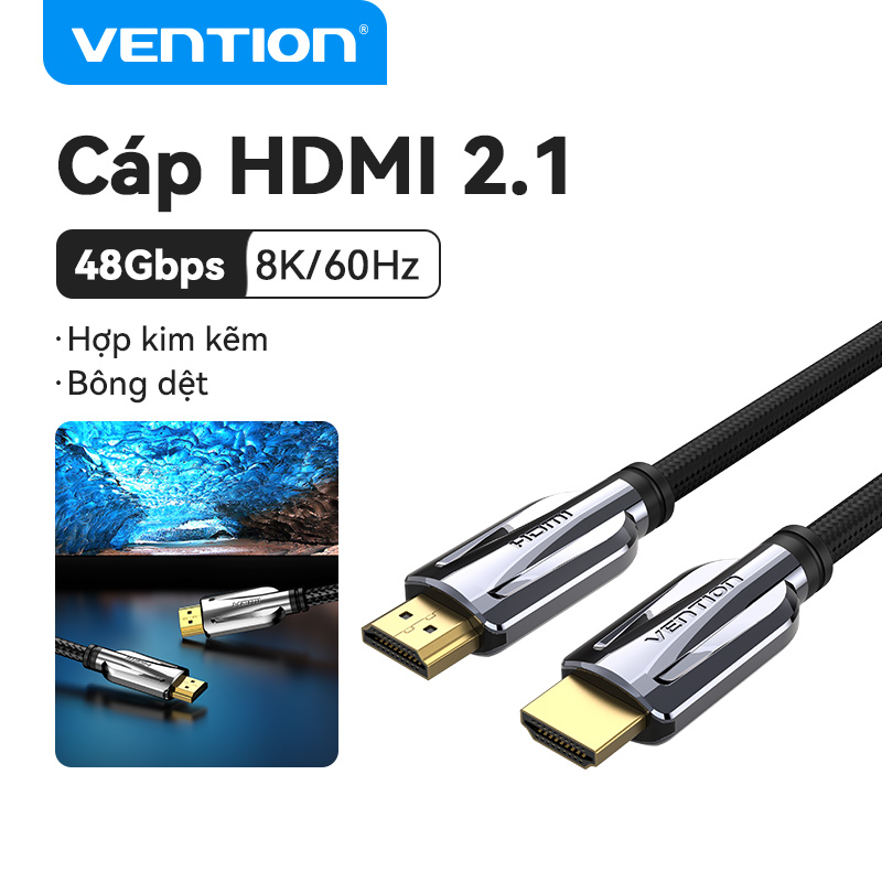 Vention dây cáp HDMI 2.1 8K 4K/120Hz 3D HDMI 2.1 Cable High Speed 48Gbps cáp HDMI kết nối tivi 1M 2M 3M For PS3/PS4 Splitter Switch Box Extender Audio Video Cáp HD HDMI 2.1