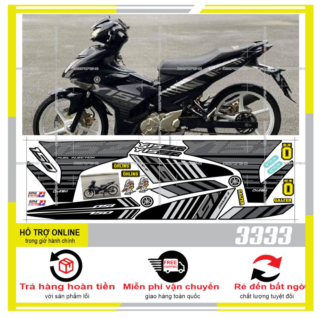 Tem rời exciter 150 y15zr xám đen decal pvc 5 lớp khống thâm nước