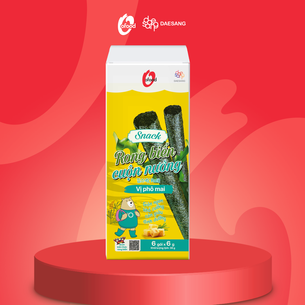 Hộp 6 gói snack rong cuộn nướng giòn 6g O'food - Hình ảnh 4