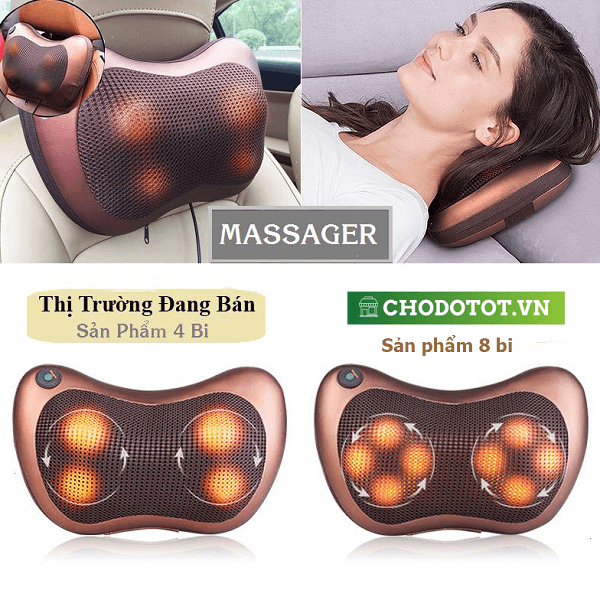 Gối Massage Hồng Ngoại 8 Bi trị liệu cổ, vai, cột sống lưng,toàn thân, giải tỏa căng thẳng của bạn