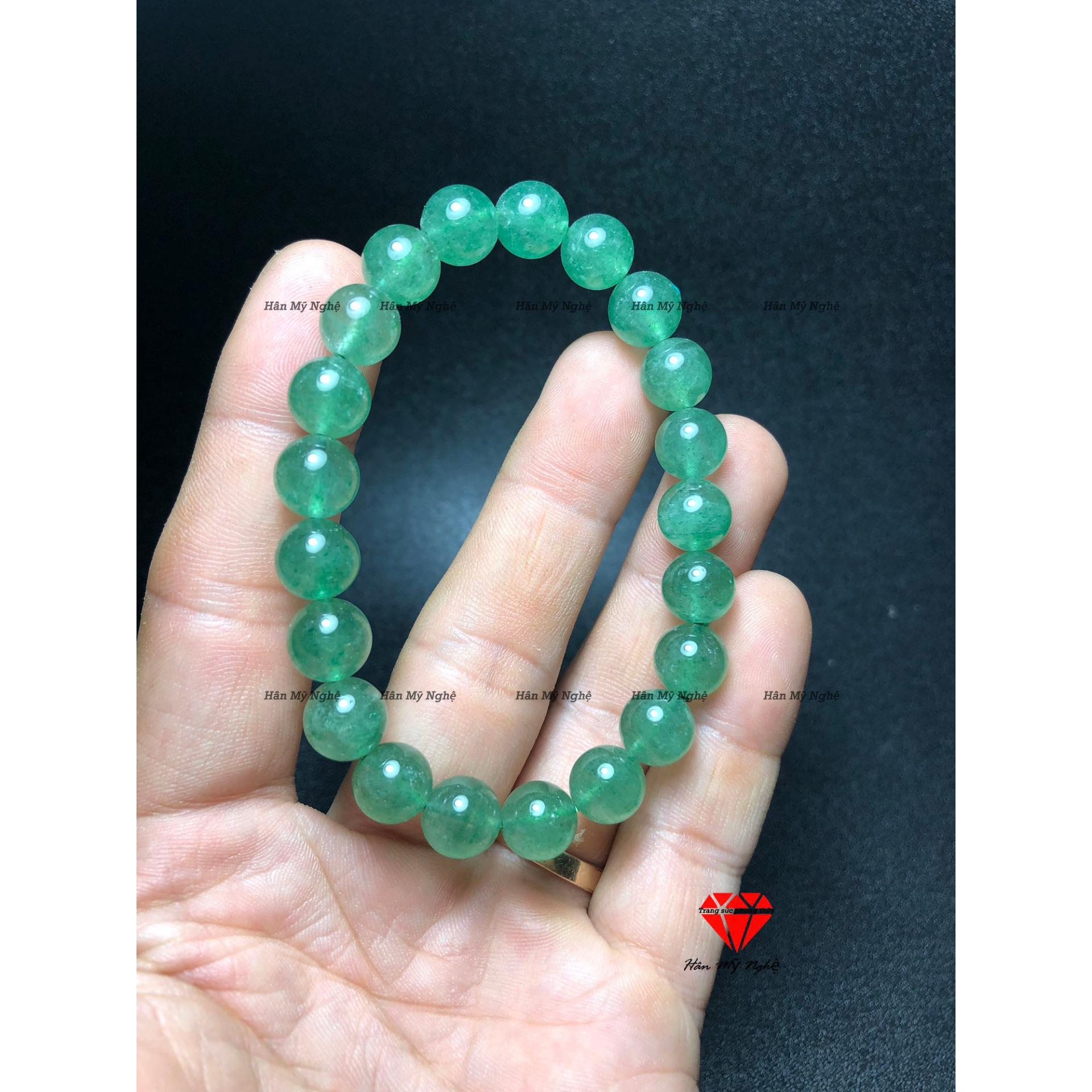 Vòng tay đá thạch anh dâu tây xanh 9mm Hanmynghe