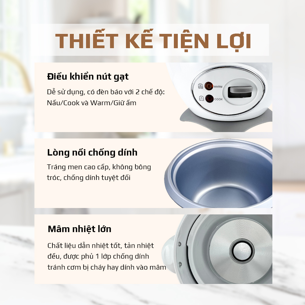 Nồi Cơm Điện Dung Tích 2.2L, Công Suất 900W - Lòng Nồi Chống Dính - Nắp Inox 304 - OSAKA RC-220R