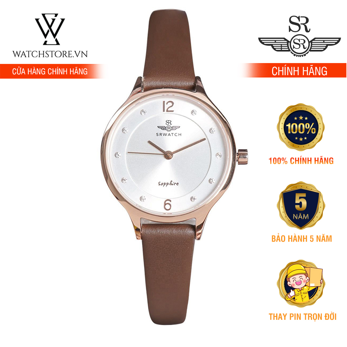 Đồng hồ quartz nữ srwatch chính hãng watchstore sl1607.4902te thiết kế kính sapphire 30mm, dây da và vỏ thép không gỉ mạ vàng