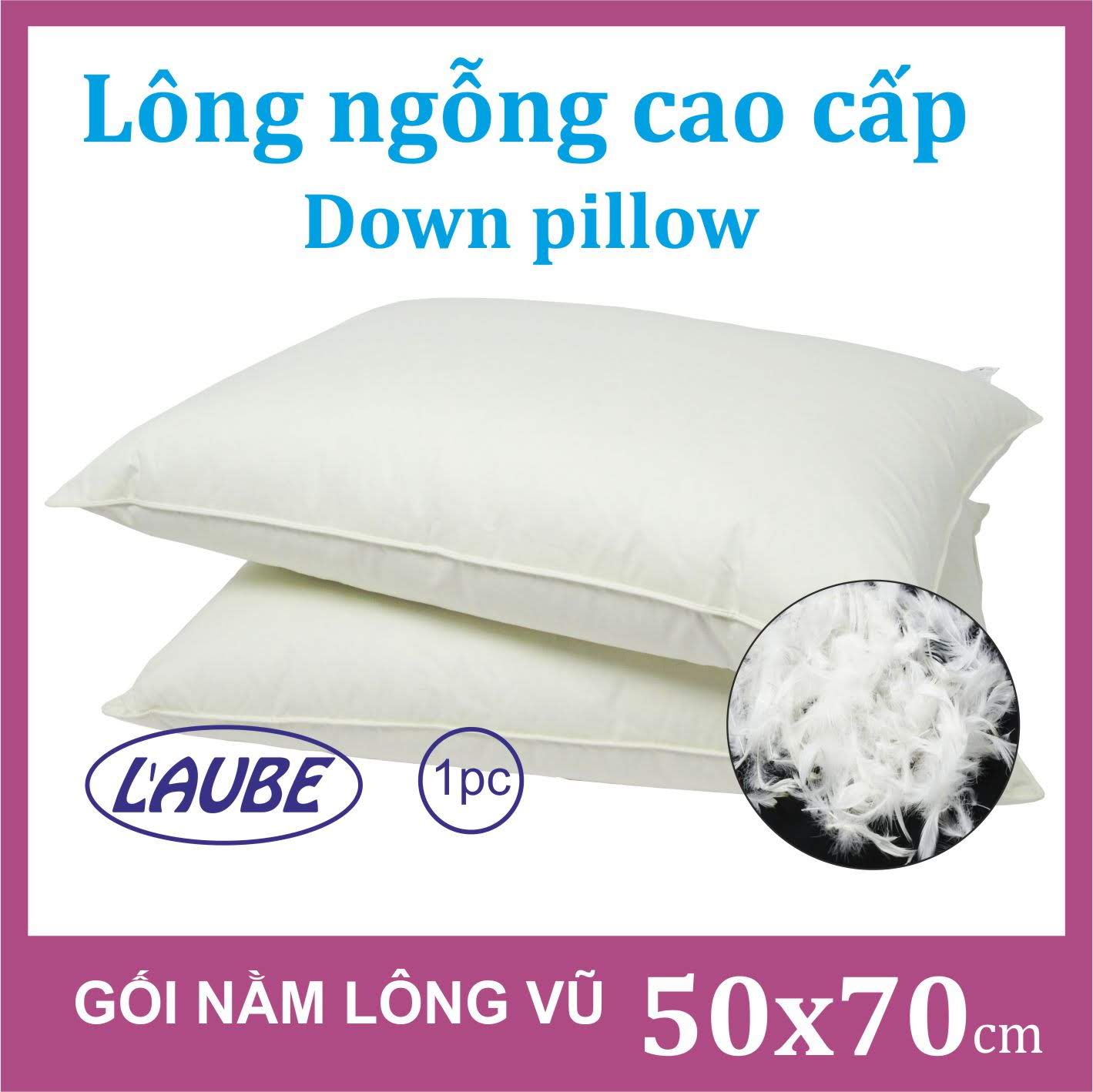 Gối Nằm Lông vũ tự nhiên Cao Cấp Lông Tơ Down Pillow 50x70cm hiệu Laube home