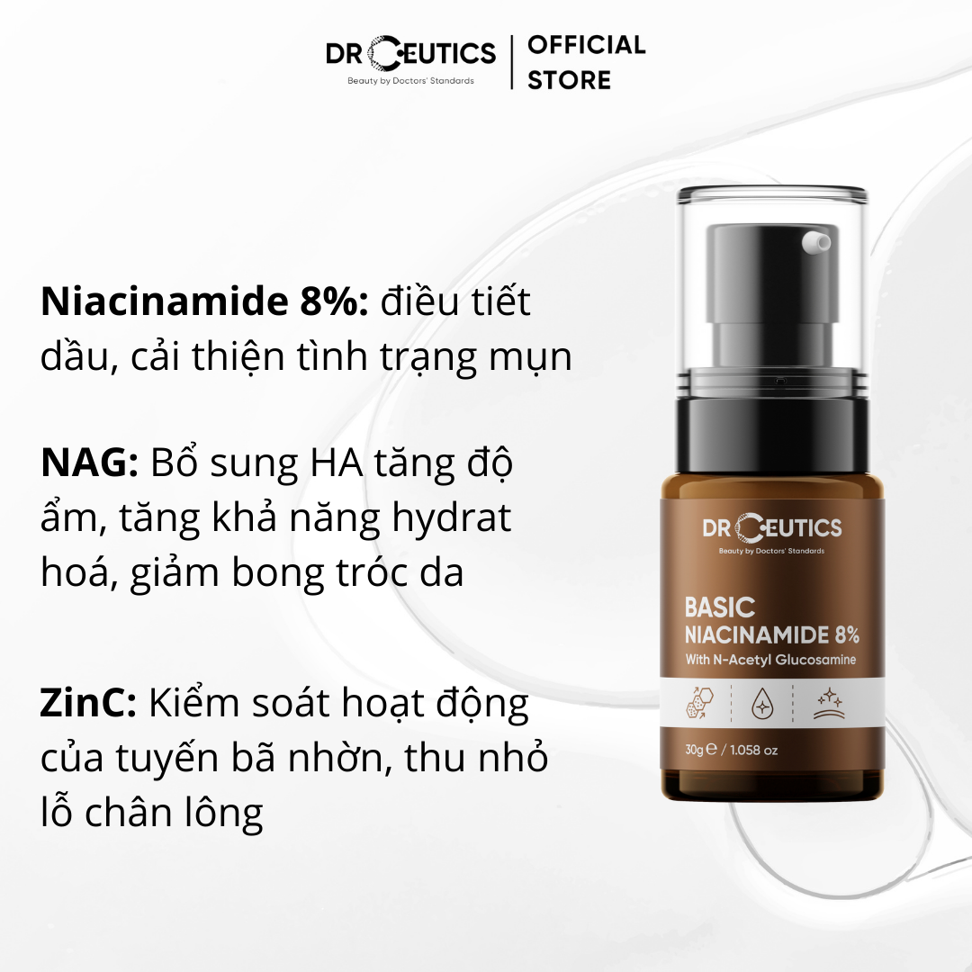 DRCEUTICS Tinh Chất Niacinamide Basic 8% DrCeutics Cho Da Dầu Mụn (30g, 100g)
