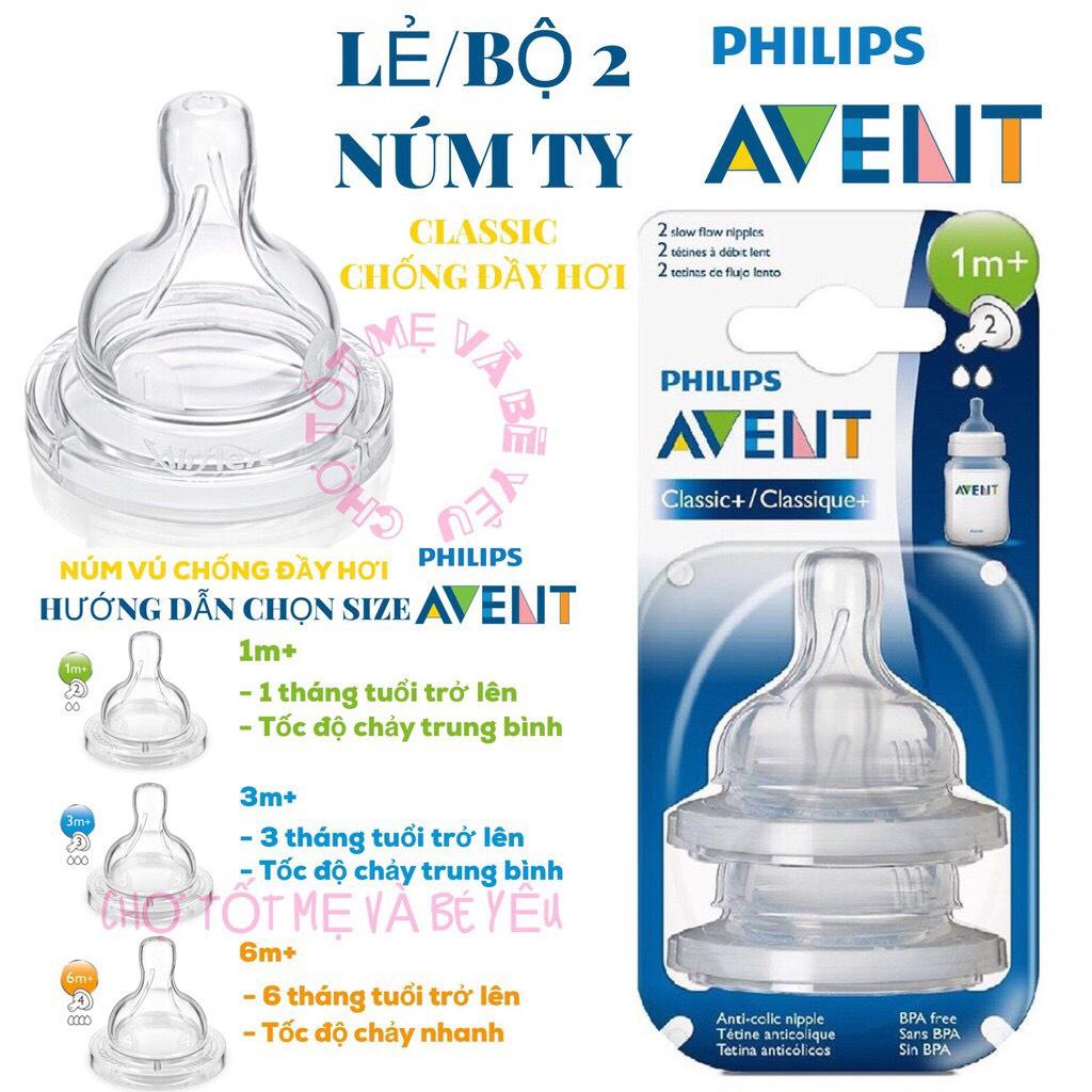 [HCM]Hộp 2 Núm Ty Philips Avent Classic Chống Đầy Hơi ( Đủ Size - Chọn 1m+. 3m+ 6m+ )