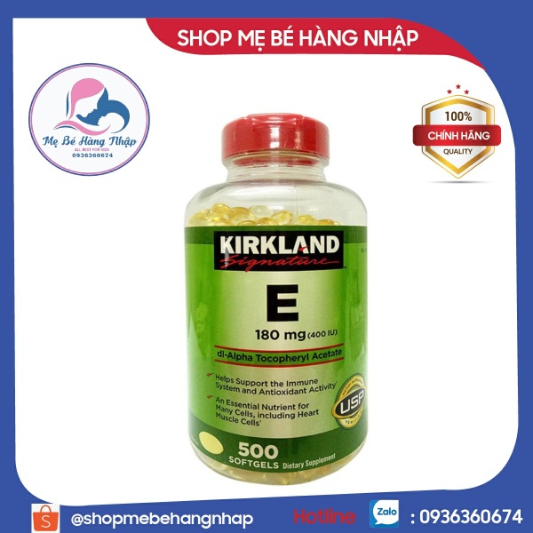 Viên uống Vitamin E 400 IU 500 Viên Kirkland Mỹ chính hãng nhập khẩu