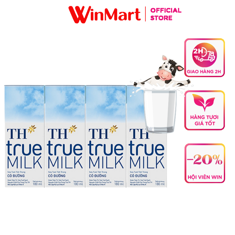 [Siêu thị WinMart] - Sữa tươi tiệt trùng TH True Milk có đường L4 hộp x 180ml