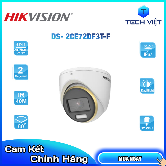 [HÀNG CHÍNG HÃNG] - Camera HD-TVI DS-2CE72DF3T-F 2.0MP - TECH VIỆT