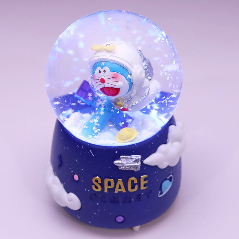 Quả cầu tuyết Doremon Hello Kitty phi hành gia vũ trụ có đèn đổi màu, hiệu ứng âm nhạc, Cầu pha lê tuyết Doraemon Kitty Space