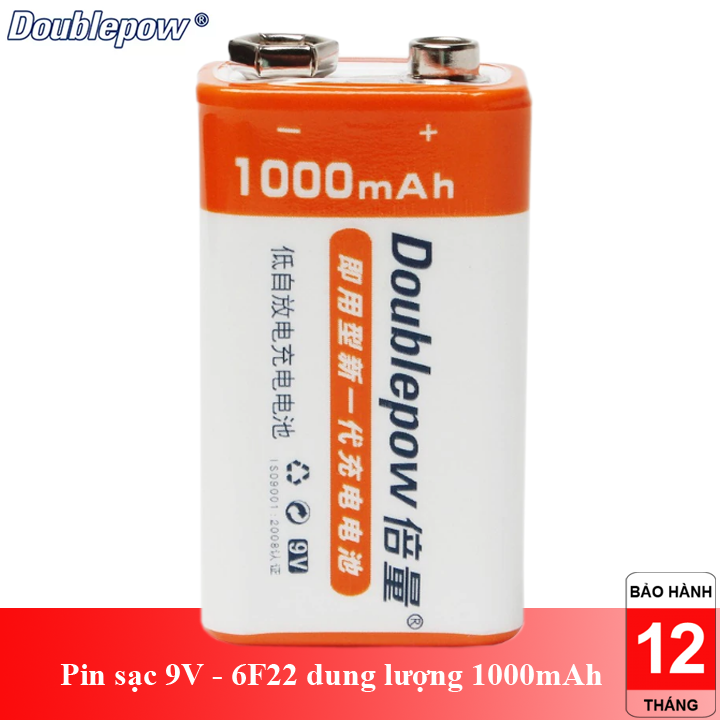 Pin sạc 9V-6F22 Doublepow 1000mAh dung lượng thật