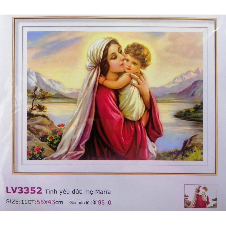 Tranh thêu chữ thập Tình yêu Đức mẹ Maria LV3352 (55x43) chưa thêu