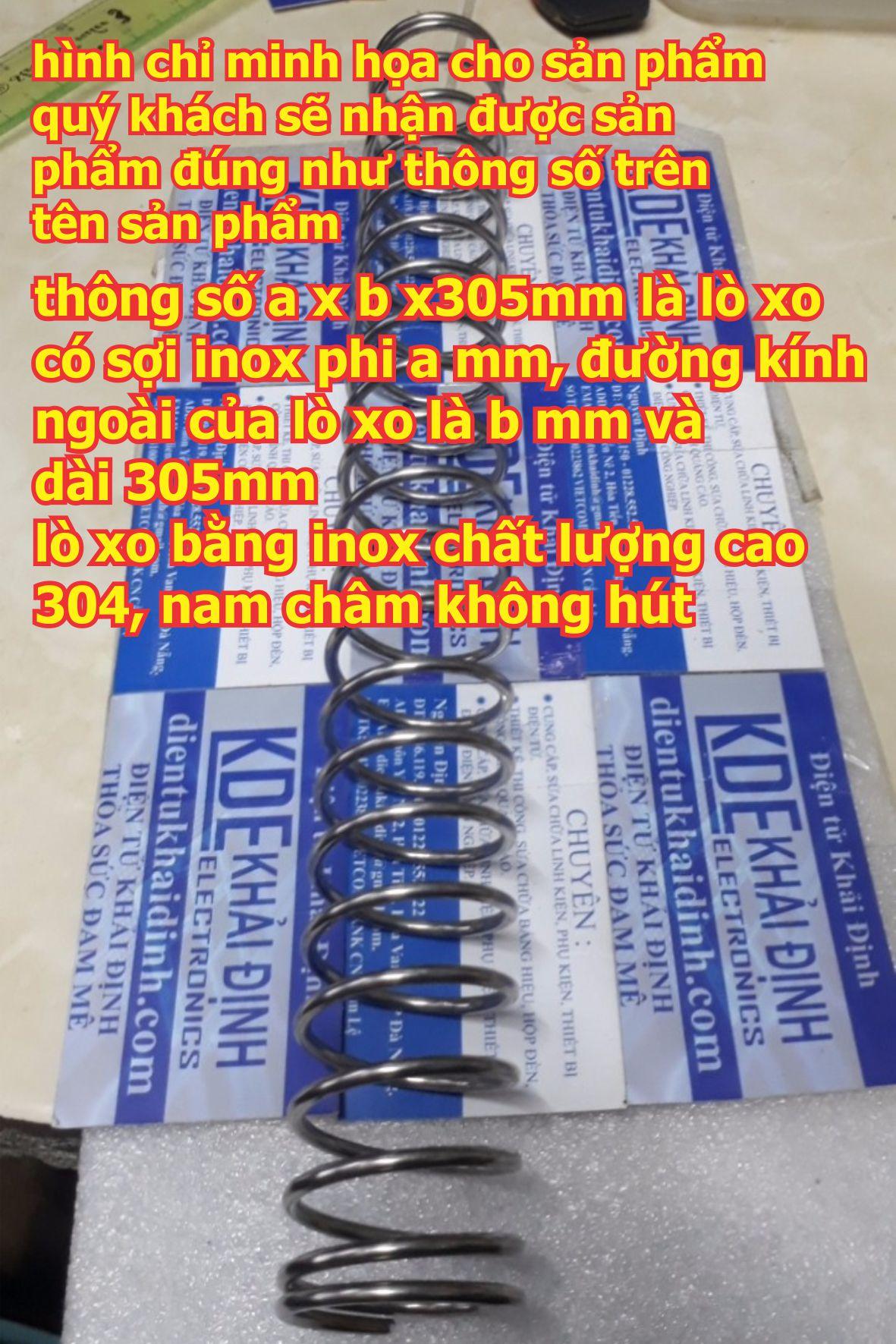 lò xo Inoc 304, lò xo LOẠI NÉN (chụi lực NÉN) sợi 2mm dài 305mm các loại phi ngoài 10mm ~ 30mm kde4864