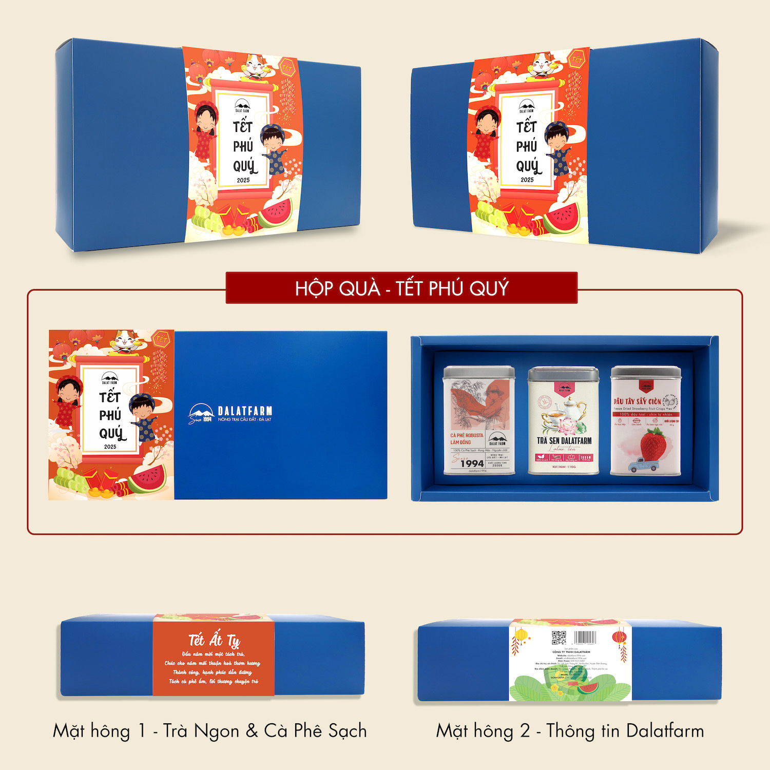 Phu Quy Tet Gift Box (Lotus Tea - Robusta Coffee - Crispy Dried Strawberries)