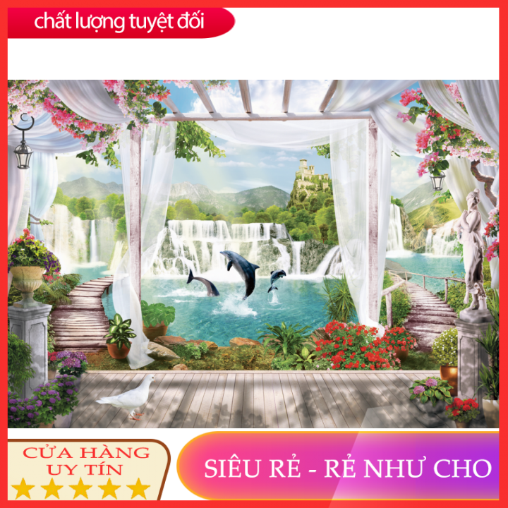Tranh dán tường 3d cửa sổ phòng khách, phòng ngủ