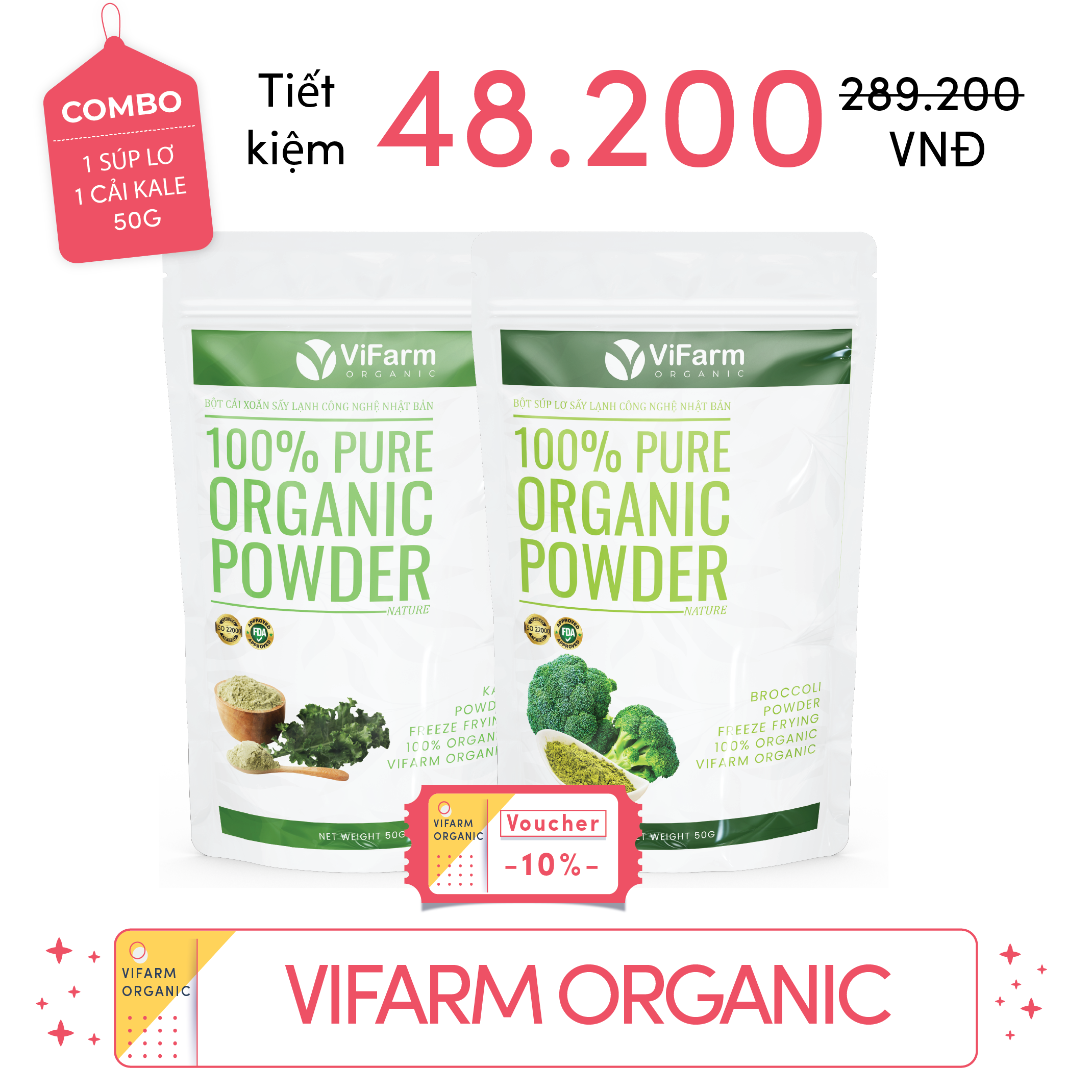 Bột Súp Lơ (Bông Cải Xanh) Nguyên Chất ViFarm 50g