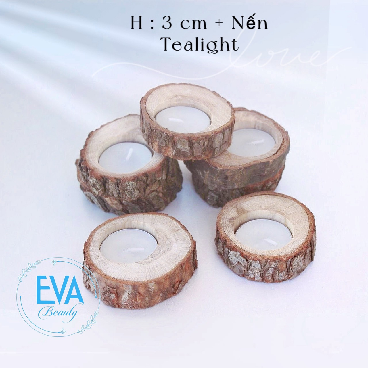 Combo 3 wooden candle holder 3cm - 5cm - 8m chân đế nến gỗ kèm nến tealight trang trí tiệc và decor