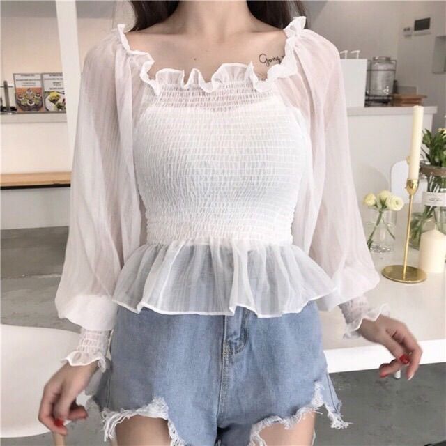 áo kiểu voan mỏng bo tay dễ thương