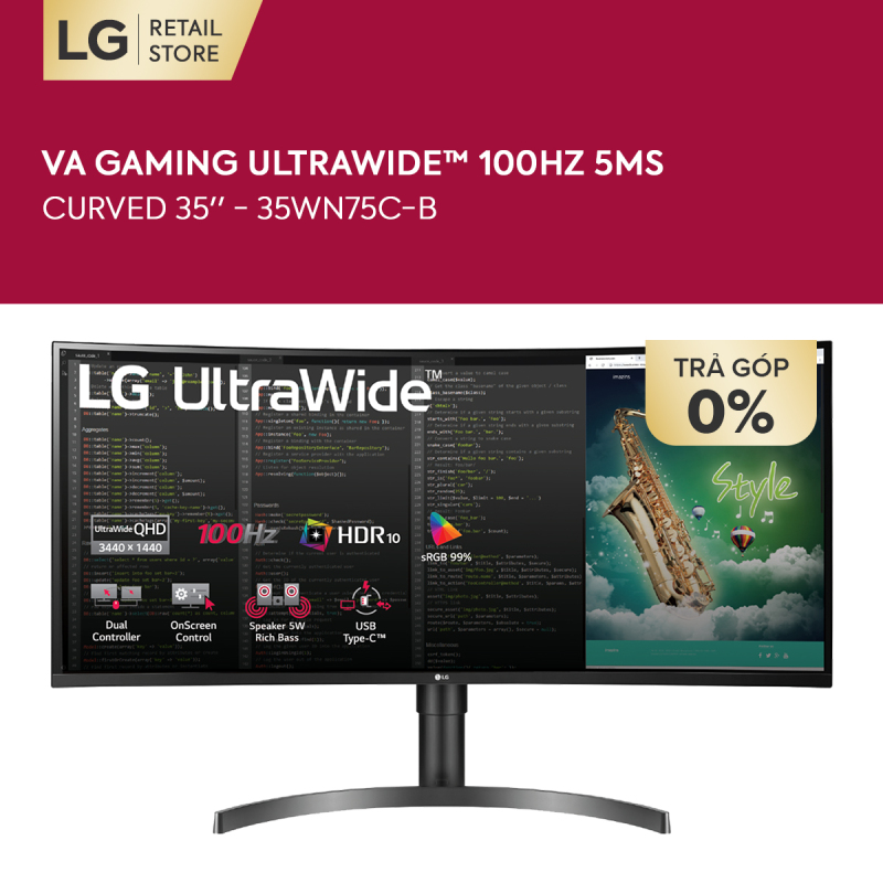 Bảng giá [VOUCHER 1 TRIỆU - COMBO GIFT 5 TRIỆU] Màn hình máy tính LG Curved VA Gaming UltraWide™ (3440x1440) 100Hz 5ms 35 inches l 35WN75C-B l HÀNG CHÍNH HÃNG Phong Vũ