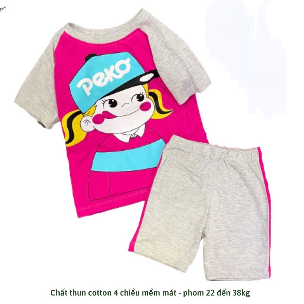 (22-38KG) Bộ thun coton ngố lửng bé gái size đại, hình in nét dễ thương (117)