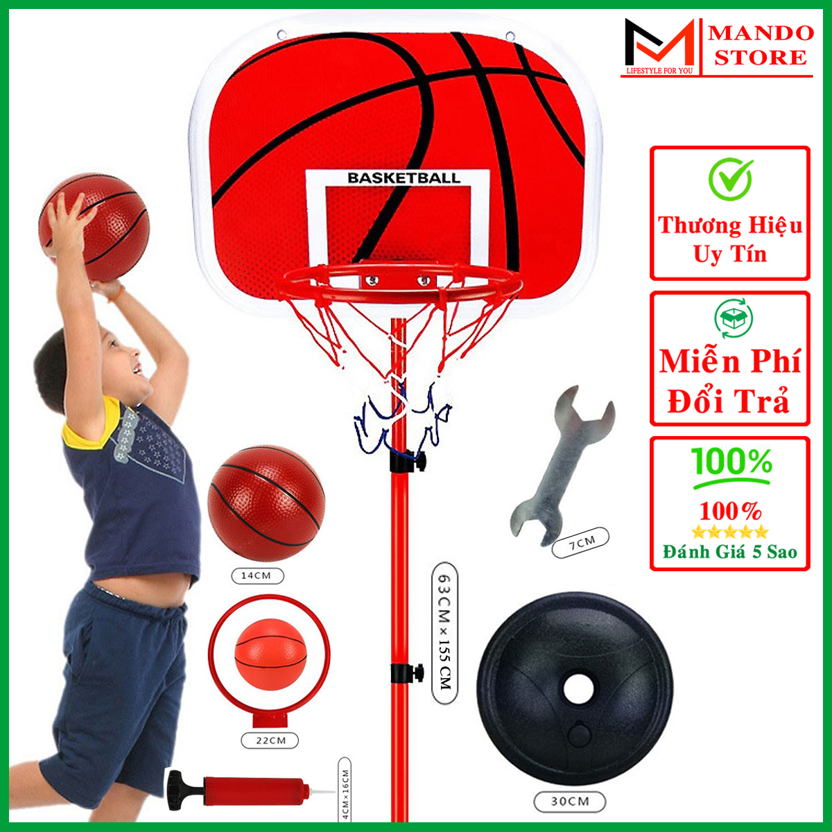 Bộ Đồ Chơi Bóng Rổ Cho Bé Thân Sắt (Full Phụ Kiện) - Đồ Chơi Bóng Rổ Trụ Sắt Mini Cao Cấp Cho Trẻ Em