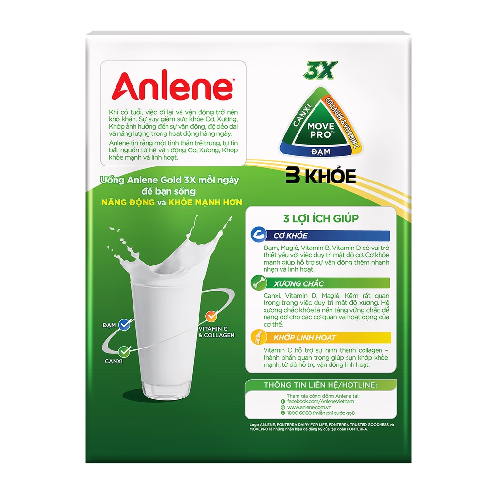 [Date T8/24][ FREESHIP MAX ]Sữa bột Anlene Gold Gold 3X Hộp 440g Vani (trên 40 tuổi)