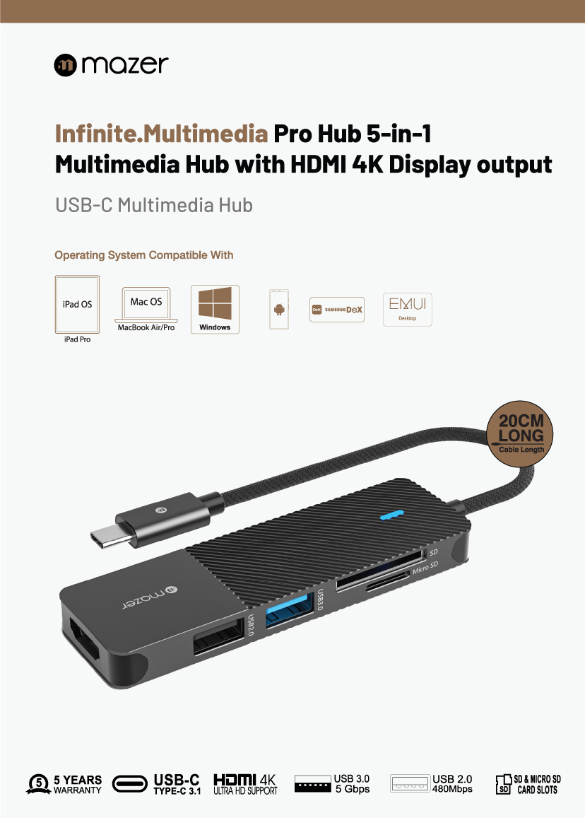 Cổng Chuyển Đổi Mazer Infinite Multimedia Pro Series Hub 5-in-1 USB-C