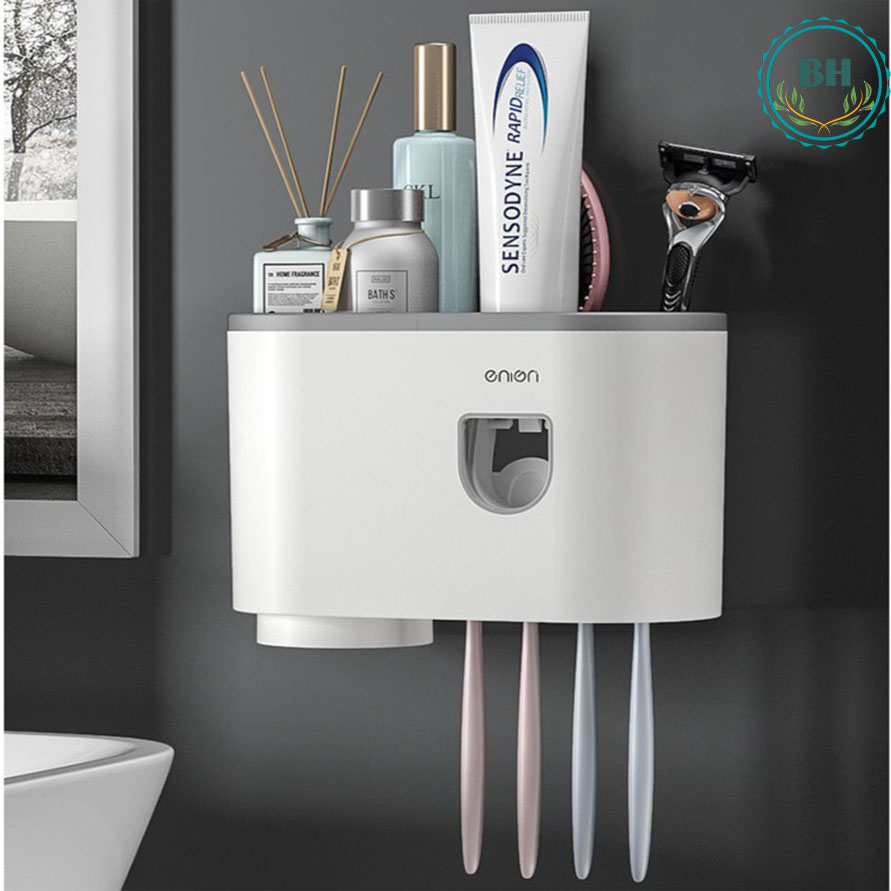 Kệ để đồ nhà tắm cốc hút từ tính, bộ nhả kem đánh răng tự động 1 cốc, chất liệu nhựa ABS siêu bền, sử dụng miếng dán không khoan đục không làm hỏng tường nhà bạn, Nhựa Bảo Hưng