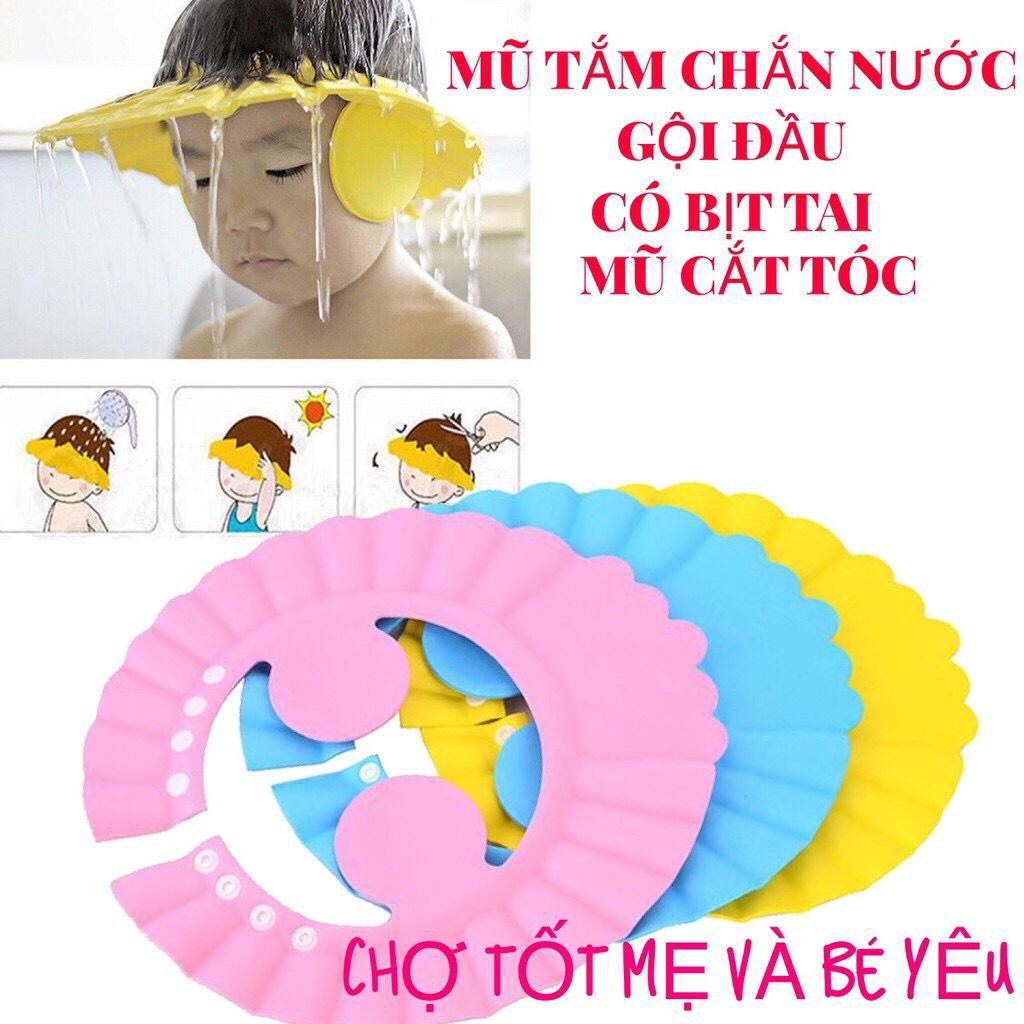 [HCM]NÓN TẮM/MŨ GỘI ĐẦU CHẮN NƯỚC CÓ BỊT TAI CHO BÉ
