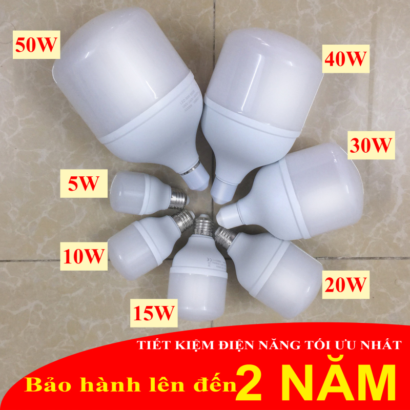 Bóng đèn LED Buld trụ nhựa tiết kiệm điện BH công suất 5W 10W 15W 20W 30W 40W 50W BH 2 năm