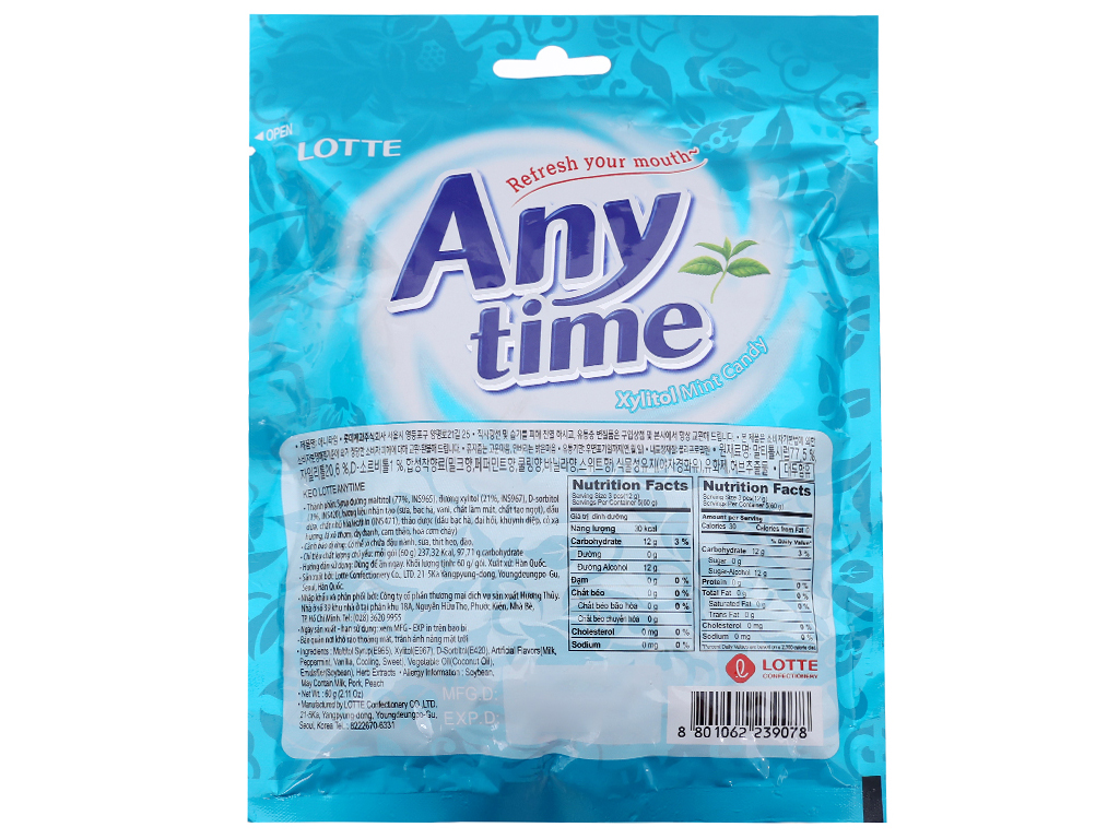 [Siêu thị WinMart] - Kẹo bạc hà Anytime gói 60g