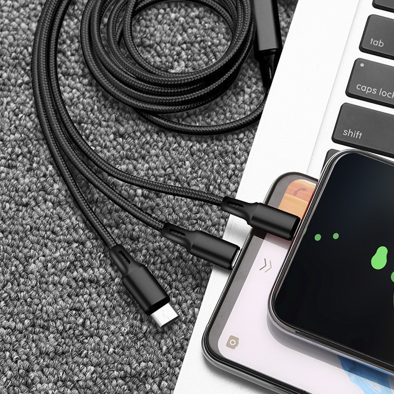 Cáp Sạc 3 đầu NHÔM dây dù Táo Android TypeC (V9)