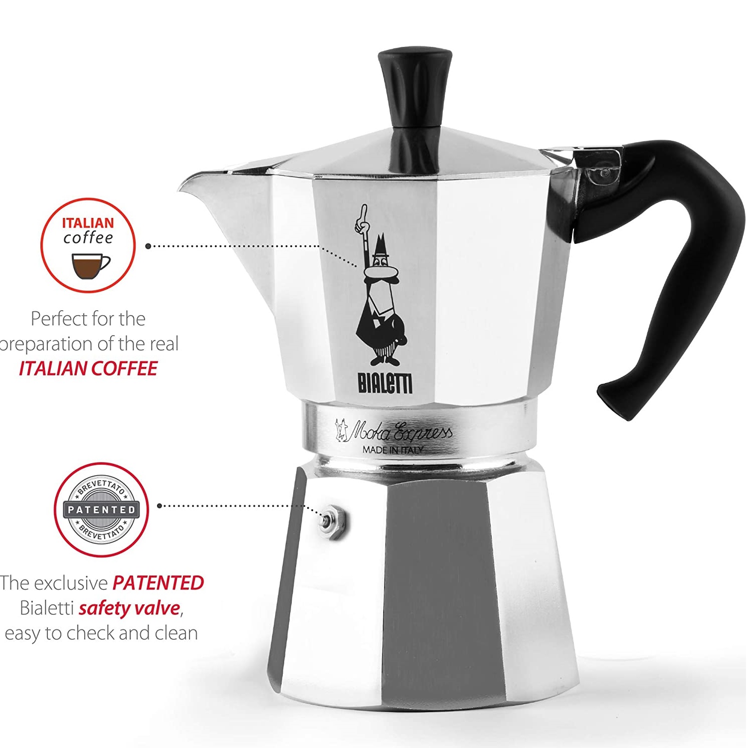 Ấm pha cà phê Bialetti Moka Express (2-6) cup, màu bạc