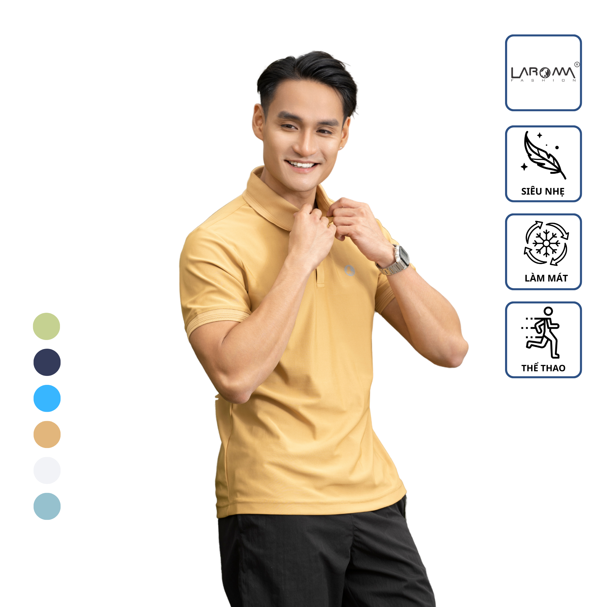 LAROMA Bộ Thể Thao Nam Basic Vải Coolmax | Cổ Bẻ | Thoáng Mát | Co Giãn | Mềm Mịn | Thời Trang | Trẻ Trung Năng Động