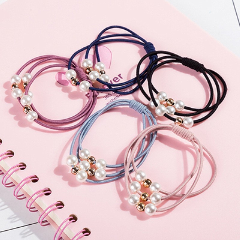 COMBO 05 CỘT TÓC MIX NGỌC 3 VÒNG SẮC MÀU