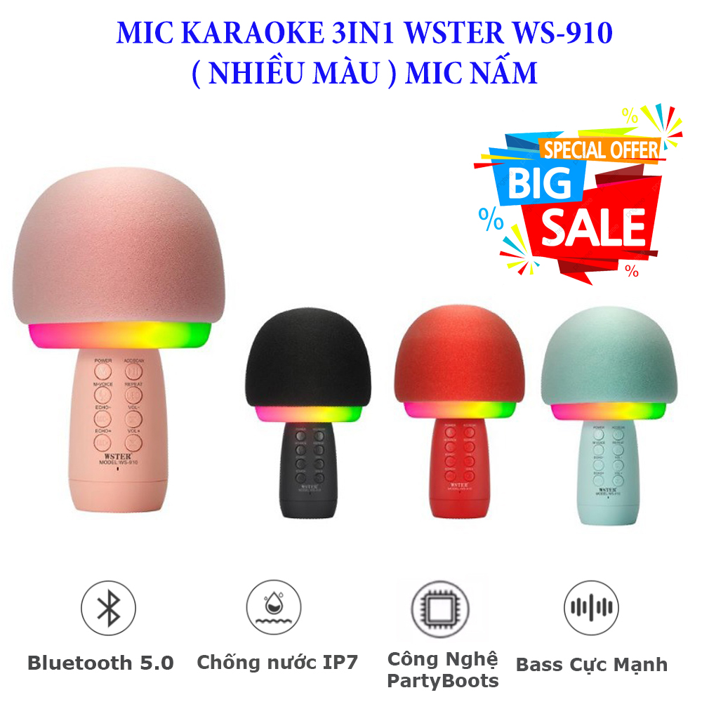 Micro karaoke bluetooth kèm loa bluetooth mini 3in1 ws-910 nâng giọng cực chất loa bluetooth karaoke mini gia đình có thu âm có thẻ nhớ usb aux