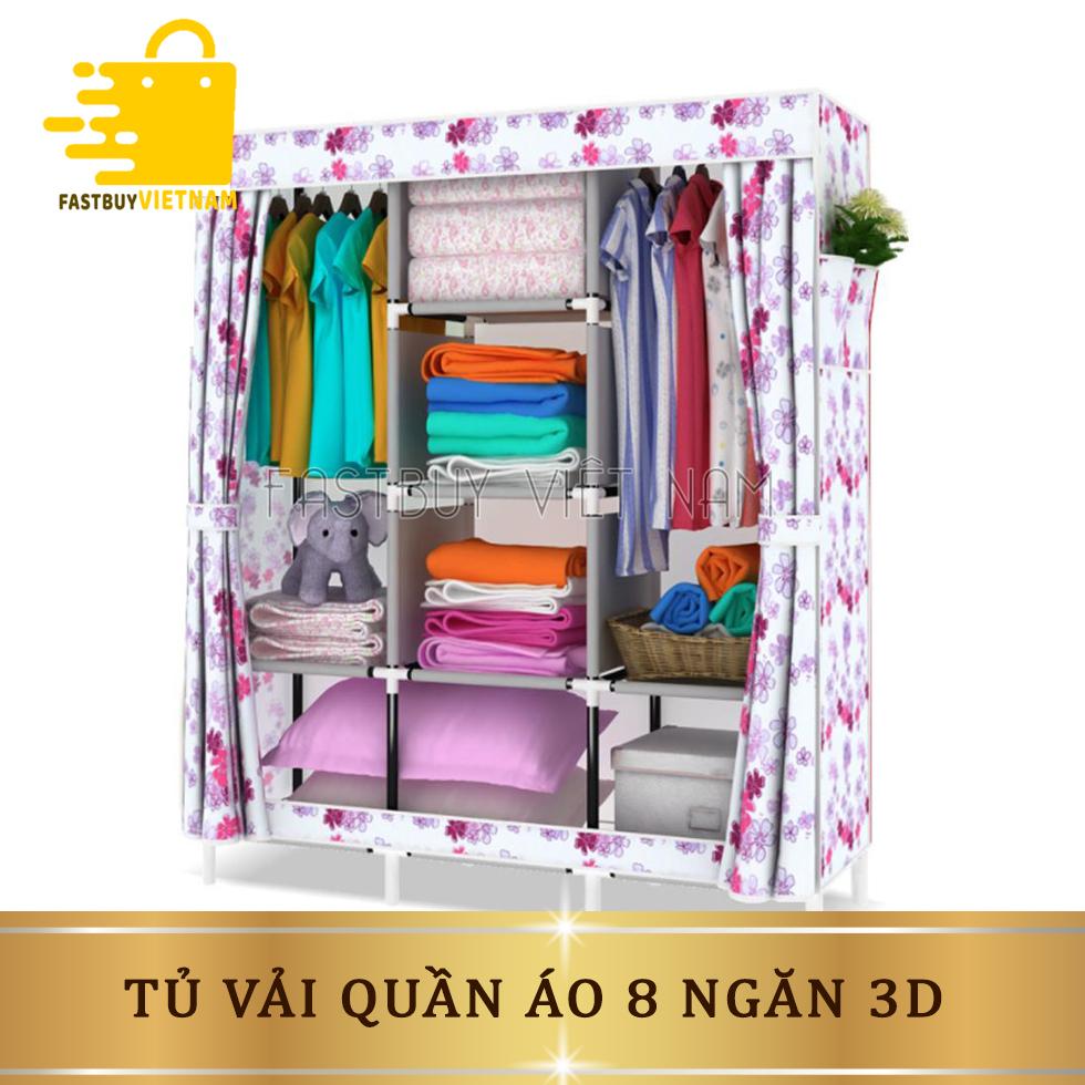 Tủ quần áo 3 buồng, 8 ngăn nhiều màu lựa chọn