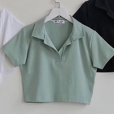 [Hoàn tiền 25%] Áo polo croptop nữ chất zip co giãn kiểu dáng hàn quốc thanh lịch A396 Nội y xanh nội y xanh chất đẹp giá tốt
