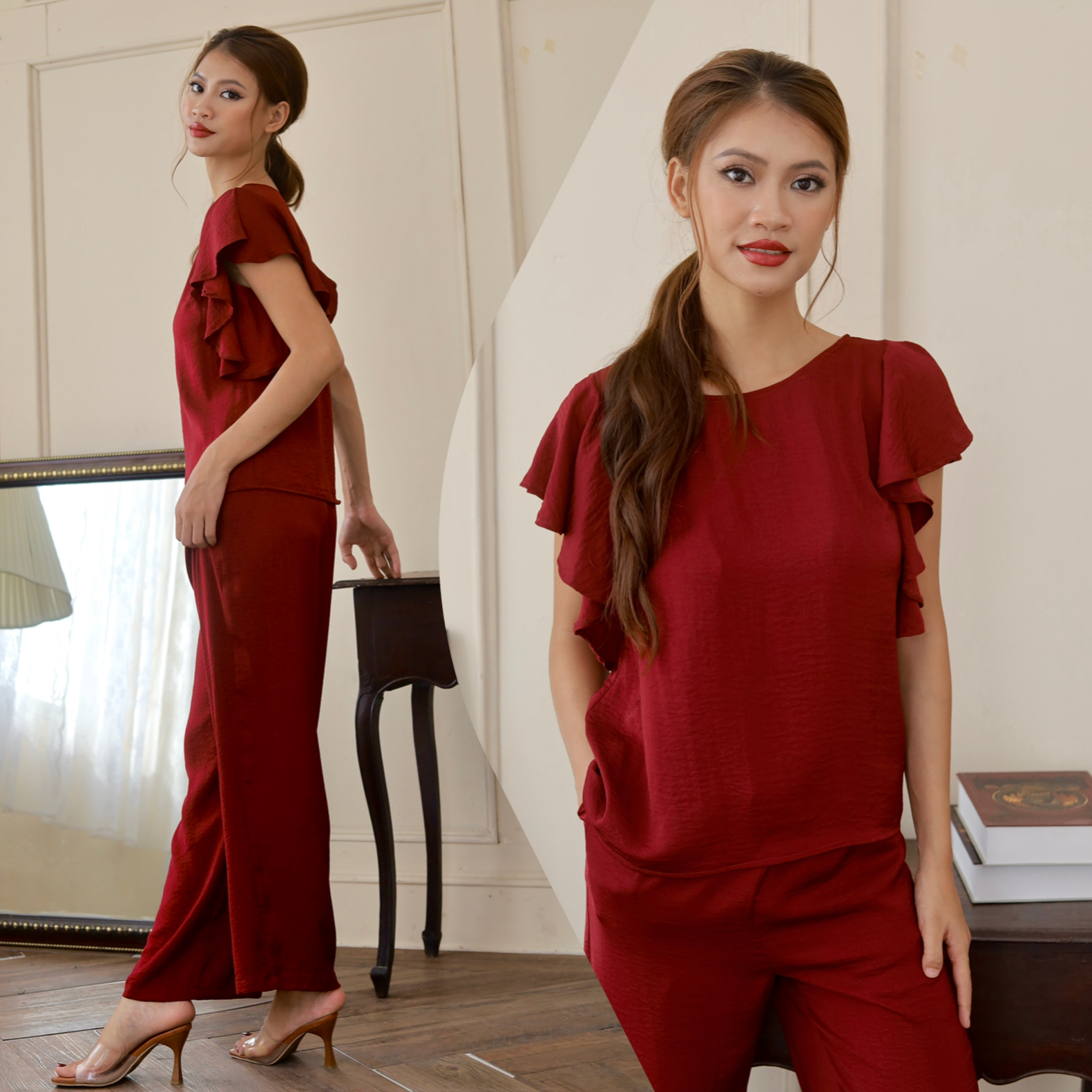 Đồ bộ lụa quần dài ống rộng tay tiên Infashion