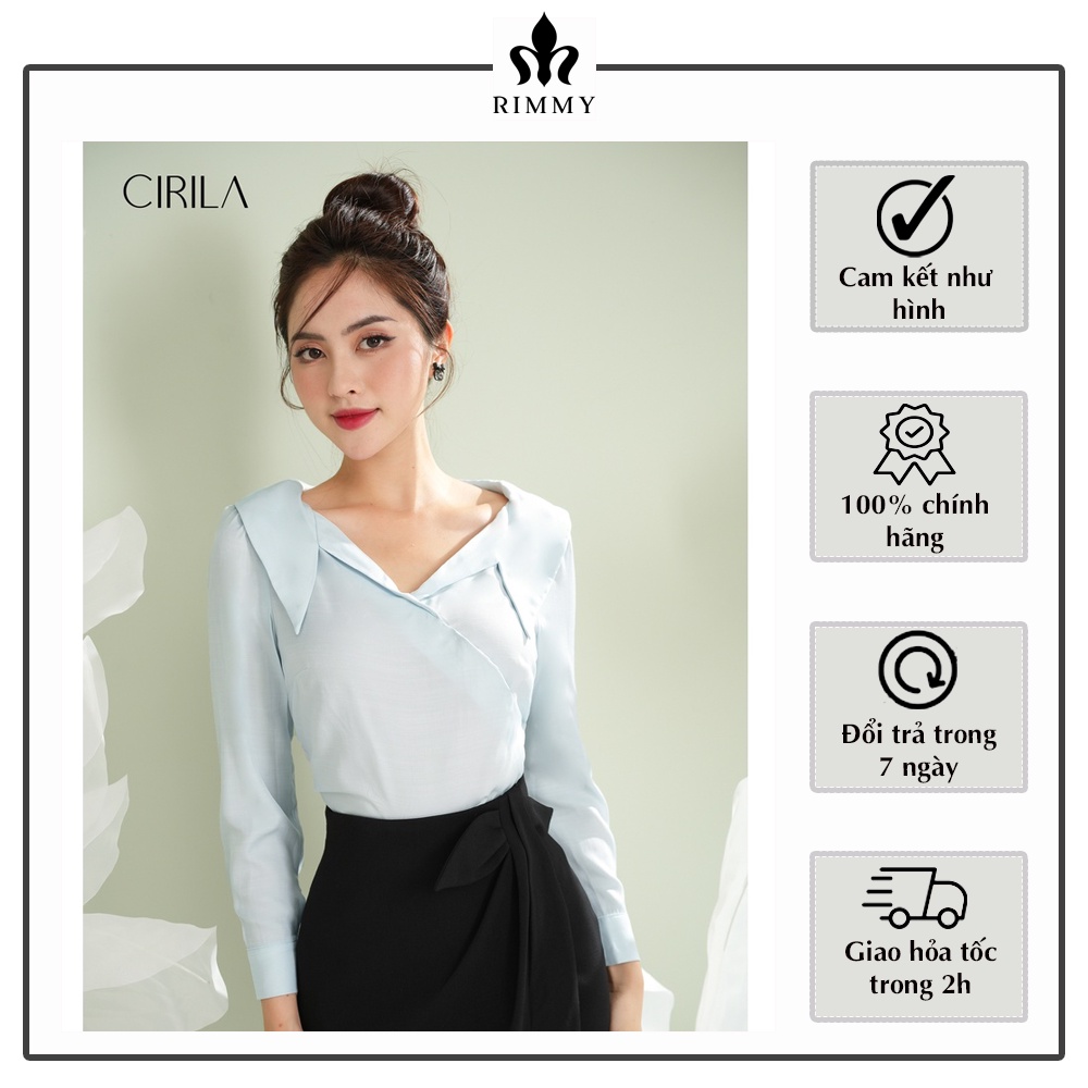 Áo sơ mi cổ V cách điệu xanh pastel Peony [CIRILA BY RIMMY]