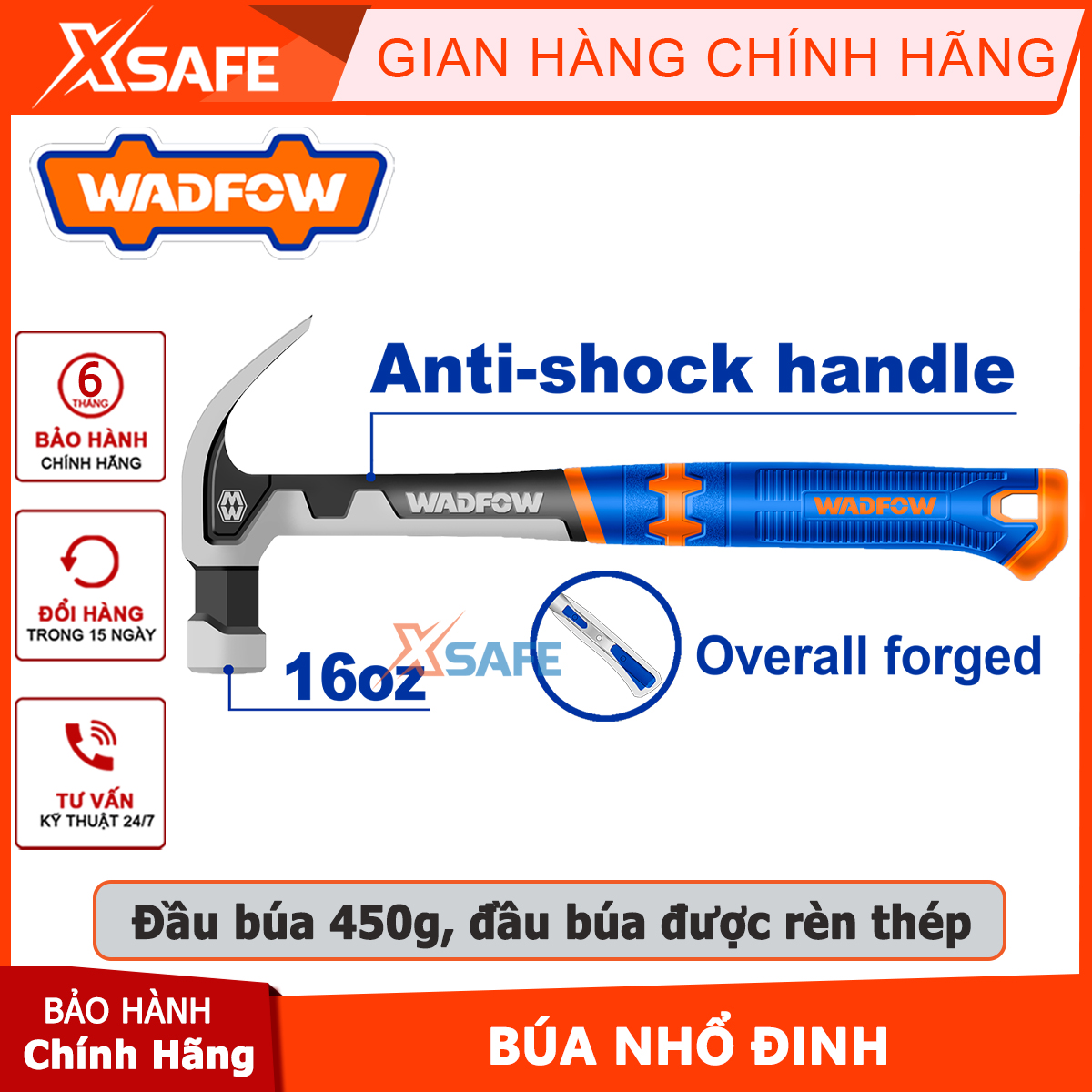 Fredfow whm8316 450g claw hammer tip 16oz/450g carbon steel 45 # forged heat treatment steel bar with fiberglass handle unique design-authentic