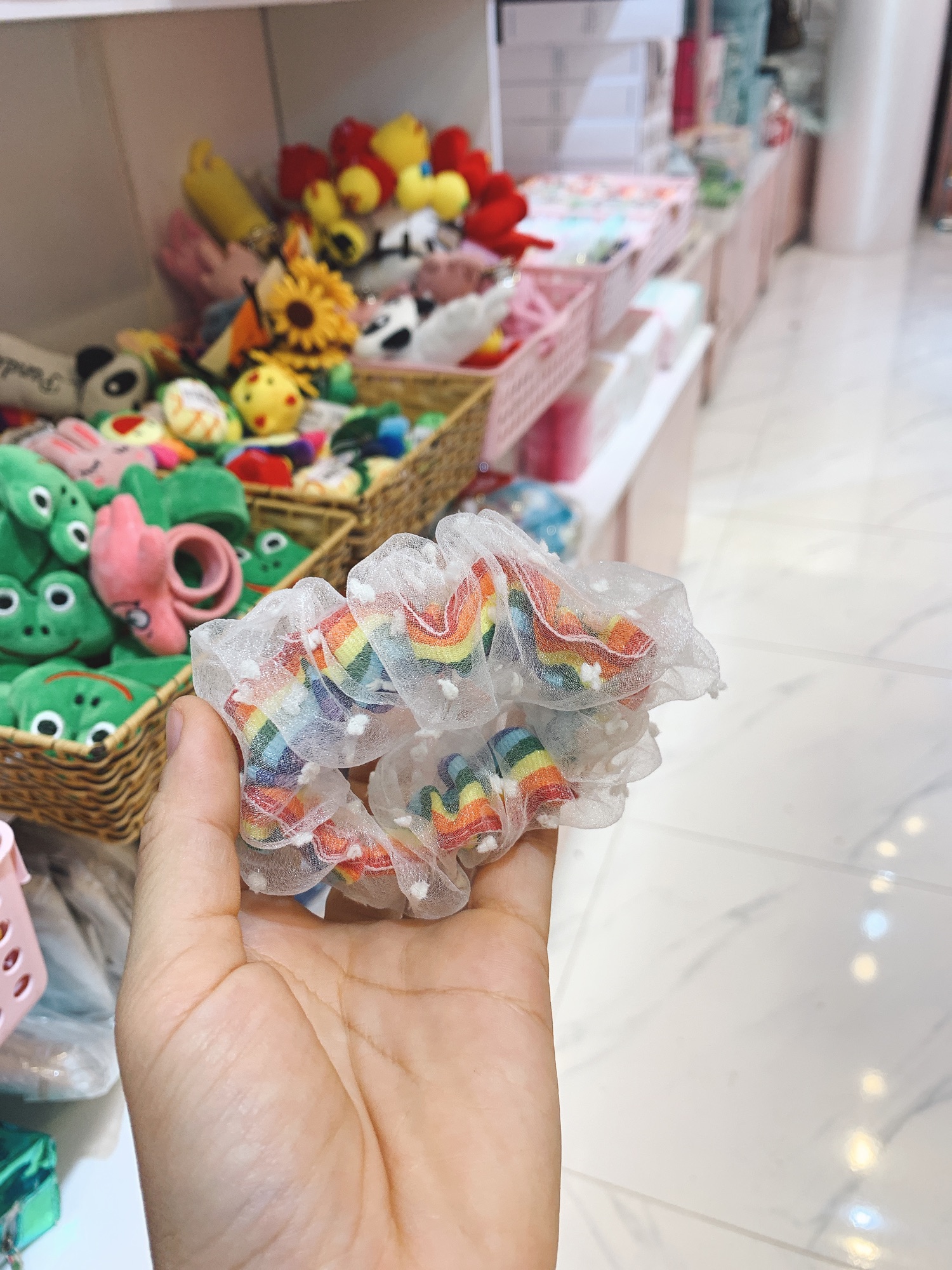 Dây cột tóc scrunchies cầu vồng xinh xắn