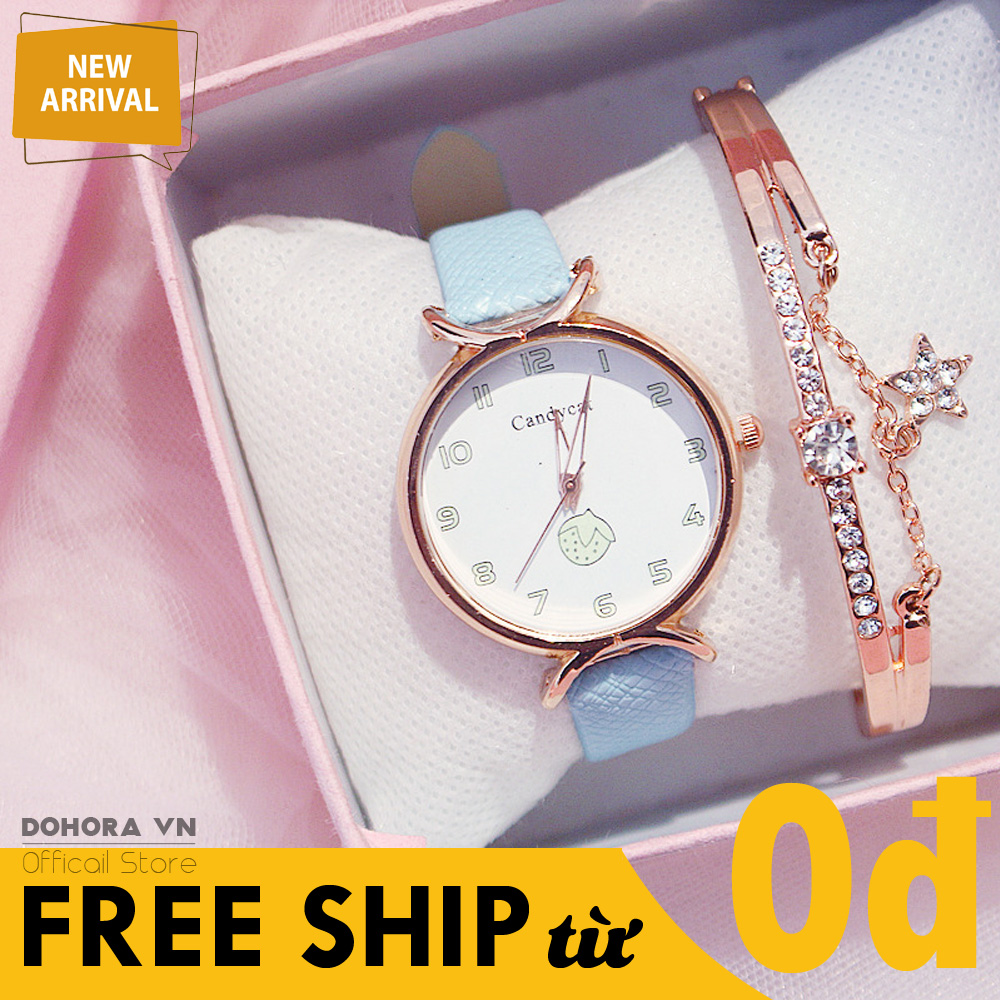 Đồng Hồ Thời Trang Nữ Candycat C83, Đồng Hồ Quartz Siêu Hot, Mặt Tròn Số Phối Hình Quả Dâu Dễ Thương, Viền Kim Loại Không Gỉ, Dây Da Vân Đan Chéo Cực Đẹp (Bảo Hành 6 Tháng)