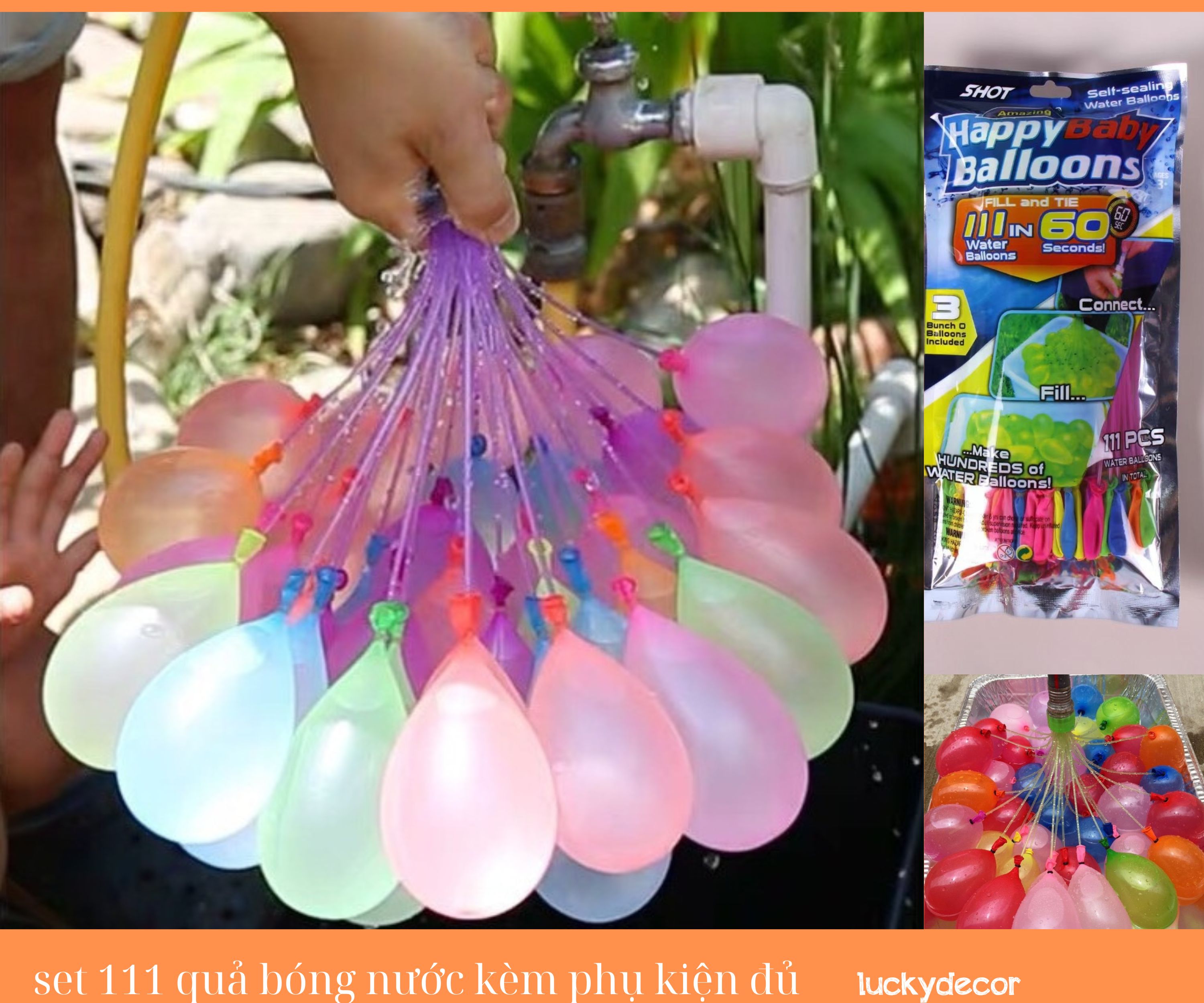 Bộ 111 quả bong bóng nước 3 chùm magic balloons hn01