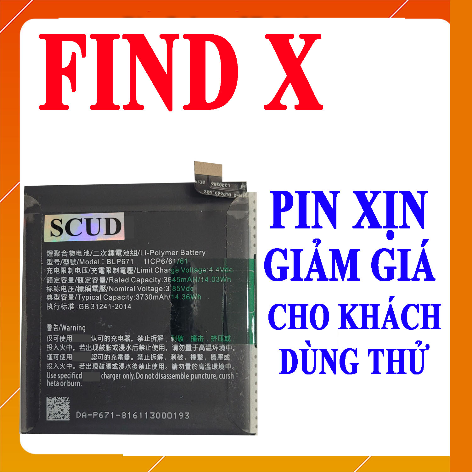 Pin scud cho oppo find x blp671 dung lượng 3730mah