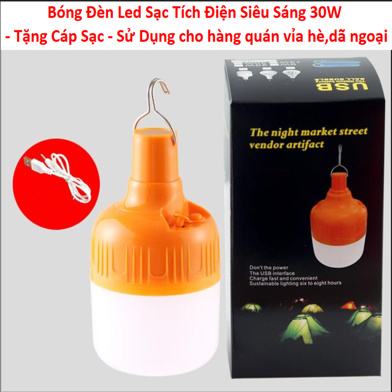 Bóng đèn led tích điện 30w có móc treo kèm sạc, bóng đèn tích điện 3 chế độ sáng,Bóng led bulb sạc tích điện kín nước siêu sáng-Bóng đèn led tích điện,bóng đèn tích điện,đèn sạc,bóng đèn