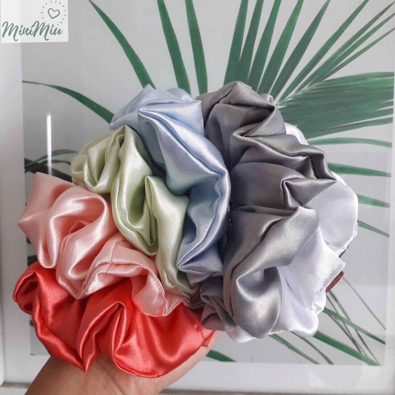 [HCM]Combo 10, 20, 30 dây cột tóc nữ, buộc tóc vải bản to Scrunchies handmade trơn phồng chất lụa, lụa satin, phi lụa cho bạn nữ và bé gái siêu cute CT26VA- MiniMiu