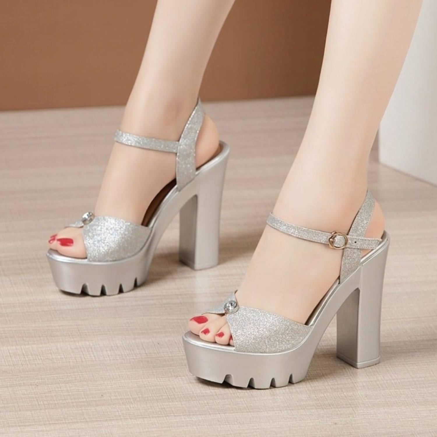 Sandal quai nhũ đính hạt cao câp L99