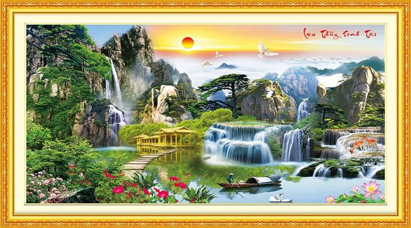 Tranh đính đá LƯU THUỶ SINH TÀI VS168 kích thước 120*65CM Siêu Thị Tranh Thêu