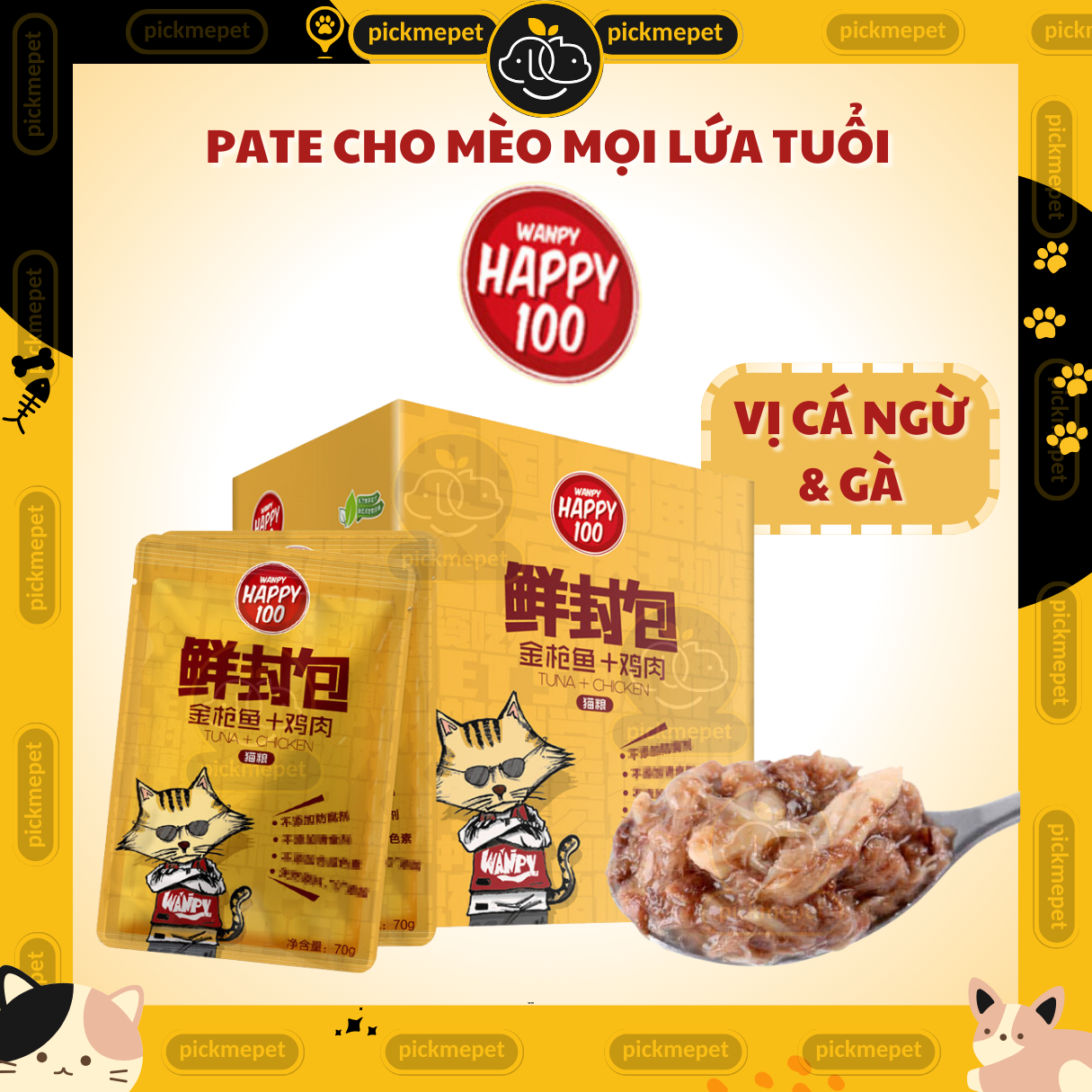 Pate Wanpy Happy 100 Cho Mèo Mọi Lứa Tuổi 70g